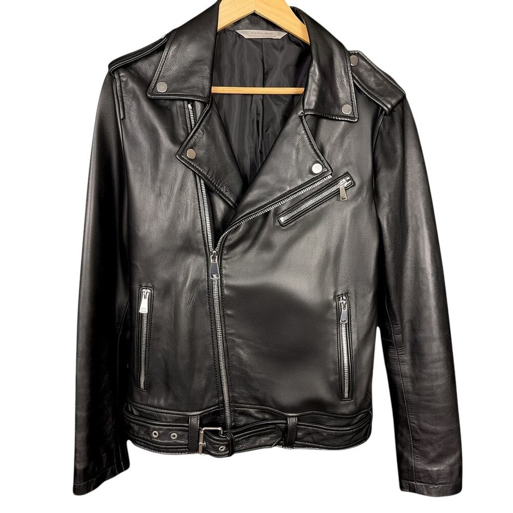 Zara Authentic Lambskin Leather Men's Small Black Biker Moto Motorcycle Jacket